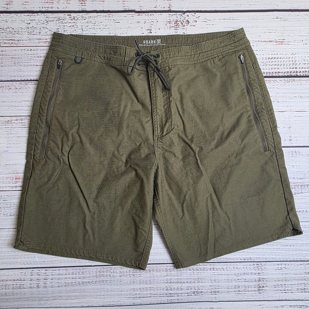 Roark Layover 2.0 Mens 36 Green Canvas Hybrid Adventure Shorts Security Pockets